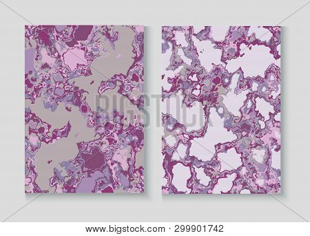 Fluid Paint Marble Vector Background Set. Granite, Pebble Poster. Terrazzo Teal Textured Organic Cov