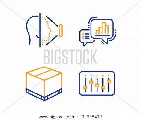 Face Id, Delivery Box And Graph Chart Icons Simple Set. Dj Controller Sign. Phone Scanning, Cargo Pa