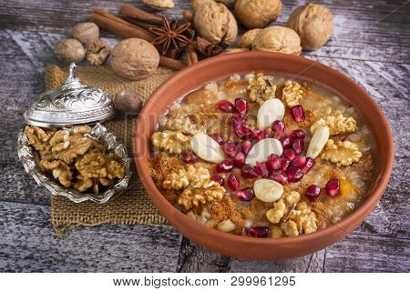 Traditional Delicious Turkish Dessert; Ashura (asure). Food Concept Photo.