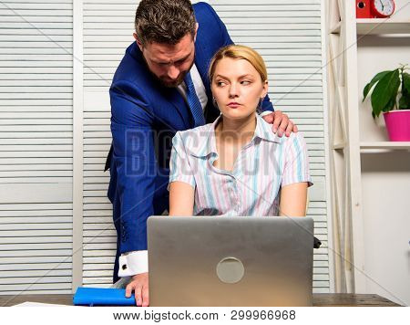 Harassment Concept. Silence Breaker Against Harassment. Unacceptable Behavior At Workplace. Banned R