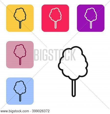 Black Line Cotton Candy Icon Isolated On White Background. Set Icons In Color Square Buttons. Vector