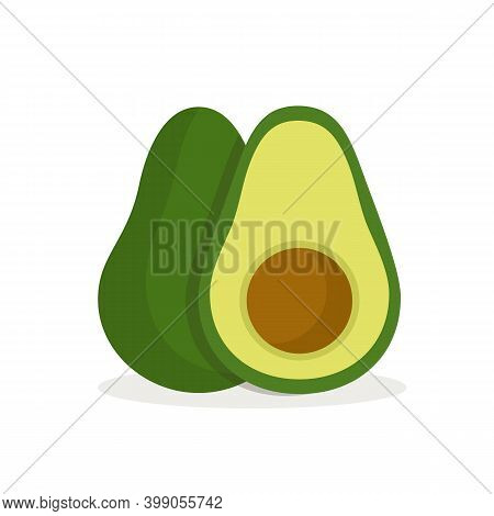 Avocado Fruit Isolated On White Background. Avocado In Flat Style. Vector Stock