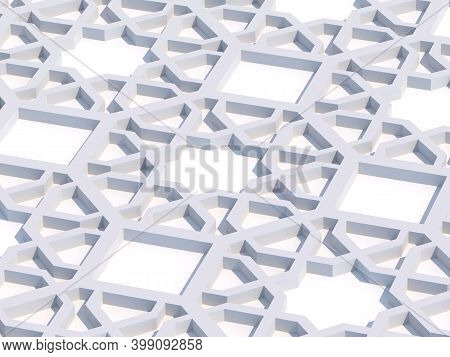 3d Render Arabic Latticework With White Background And White Drawings