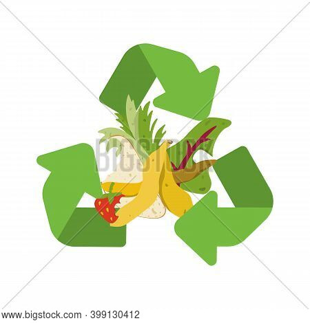 Organic Recycle Symbol. Compost Vector Illustration, Ruits, Vegetables And Herbs