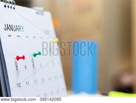 Close Up The Calendar On The Brown Table In Planning Ideas.