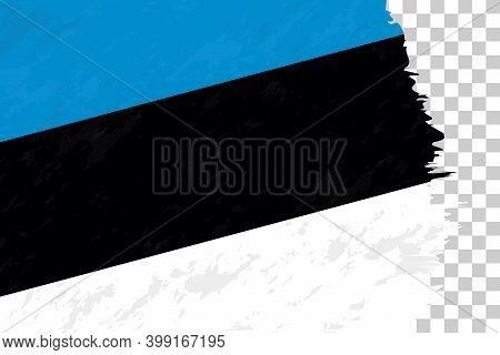 Horizontal Abstract Grunge Brushed Flag Of Estonia On Transparent Grid. Vector Template.