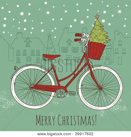 A biciklizés stílusban, karácsonyi képeslap