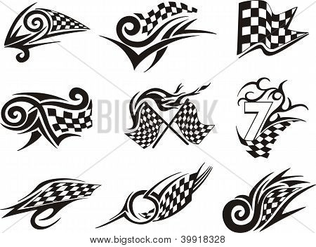 Set van Racing Tattoos met geruite vlag