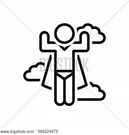 Black Line Icon For Super Super-hero Hero Brave Cape Man Caricature Flying Lifeguard