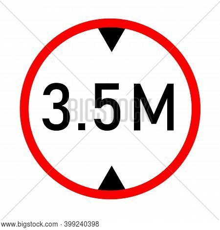Height Limit Traffic Sign On White Background. Red Circle Sign Found Near That Pass Under Bridges. 3