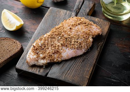 Crispy Garlicky Chicken Raw Ingredients On Wooden Table