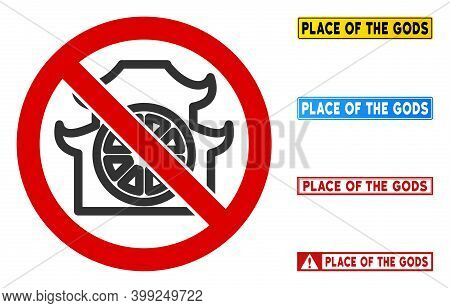 No Shinto Shrine Sign With Captions In Rectangle Frames. Illustration Style Is A Flat Iconic Symbol 