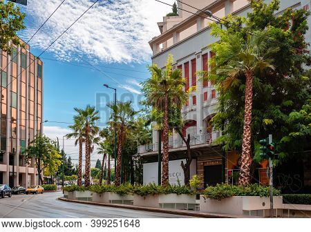 Athens / Greece - October 25 2020: View Of Panepistimiou Street, Near Syntagma Square.