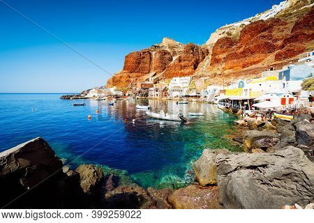 Amoudi Bay, Port Of Oia, Santorini Greece At Summer, Toned