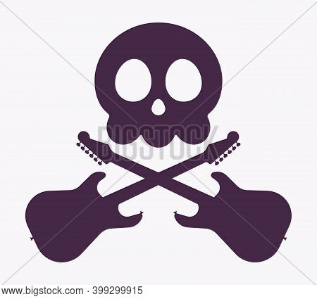 Music Piracy Icon, Skull And Electroguitars Cross. Recordings And Content Illegal Download, Playing,