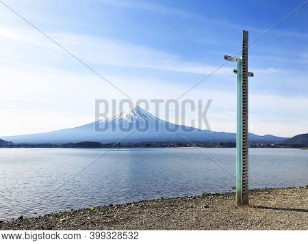 Beautiful View Of  Mountain Fuji And Lake Kawaguchiko In Japan