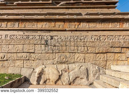 Hampi, Karnataka, India - November 4, 2013: Part Of Base Of Mahanavami Dibba Or The Dussehra Platfor