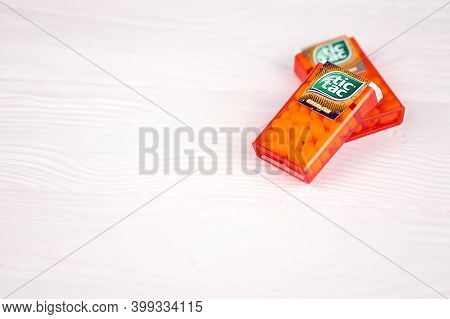Tic Tac Drops With Orange Flavour. Tic Tacs Are Manufactured By Italian Confectioner Ferrero And Wer