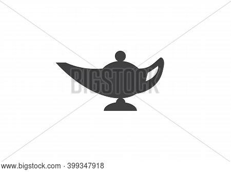 Aladin Lamp Silhouette. Lamp Aladdin Magic Vector Icon. Aladin Genie Lamp Bottle Wish Cartoon Illust