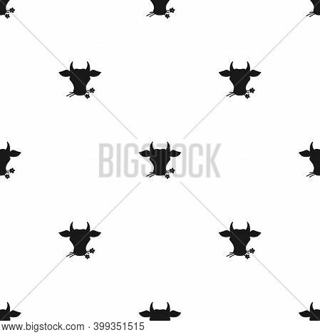 Seamless Ornament With Cow Head With Flowers Pattern. Farm Animal.