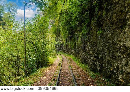 Old Narrow Gauge Railway. A Canyon Guamka, Path From Mezmay To Guamka. Russia, Krasnodar Region.