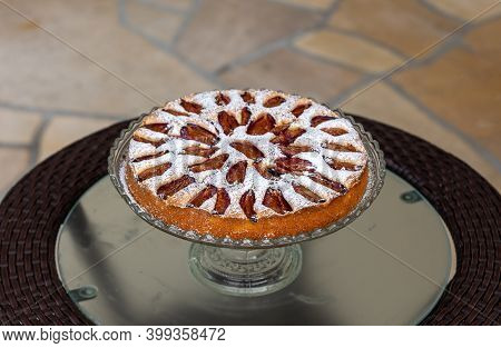 Delicious Plum Cake Sprinkled With Powdered Sugar