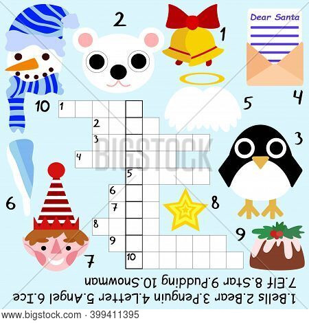 Funny Children Crossword Stock Vector Illustration. Educational Word Game With Answer Below For Kids