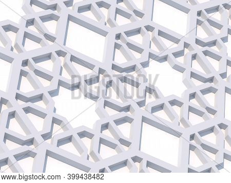 3d Illustration Arabic Latticework With White Background And White Drawings