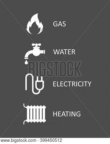 Public Utility Icon Vector Set Isolated On White Background. Symbols Of Fire Water Electric And Heat