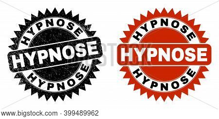 Black Rosette Hypnose Seal Stamp. Flat Vector Distress Seal Stamp With Hypnose Message Inside Sharp 