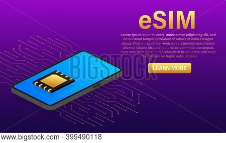 Digital E Sim Chip Motherboard Digital Chip. Modern Icon. White Background. Vector Template. Communi