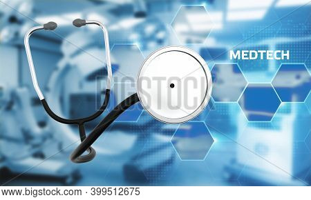 Medtech Medical Technology Information Integration Internet Big Data Concept On Virtual Screen. 3d I