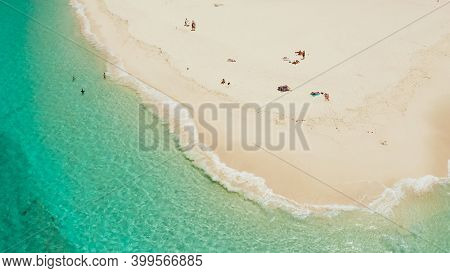 Tropical Island With Beautiful Beach, And Turquoise Water View From Above. Daco Island, Philippines.
