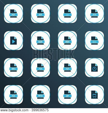 File Icons Colored Set With File Code, File Bmp, Document And Other True Type Elements. Isolated Vec