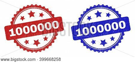 Rosette 1000000 Seal Stamps. Flat Vector Scratched Seal Stamps With 1000000 Caption Inside Rosette S