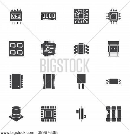 Computer Microchip Vector Icons Set, Modern Solid Symbol Collection, Filled Style Pictogram Pack. Si