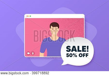 Sale 50 Percent Off Discount. Video Conference Online Call. Promotion Price Offer Sign. Retail Badge