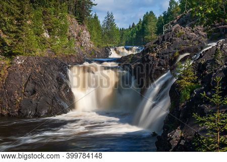 Summer Landscape With Kivach Waterfall On The Suna River, Karelia, Russia