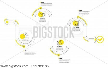Clean Skin, Washing Machine And Flight Insurance Line Icons Set. Timeline Plan Infograph. Parcel Ins