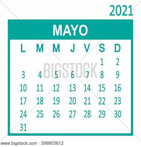 Mayo May. Fifth page of set. Calendar 2020, template. Week starts from Lunes Monday. Vector illustration