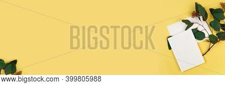 Modern Card Mock-up Flatly Eucalyptus, Great Design For Any Purposes. Summer Illuminating Yellow Ban