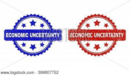 Rosette Economic Uncertainty Seals. Flat Vector Distress Seals With Economic Uncertainty Caption Ins