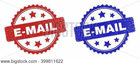 Rosette E-mail Seal Stamps. Flat Vector Scratched Seal Stamps With E-mail Caption Inside Rosette Sha