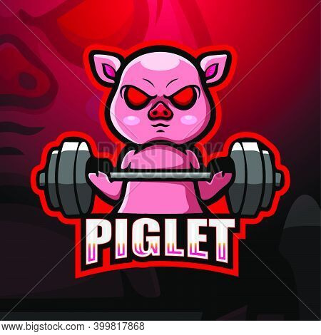 Vector Illustration Of Piglet Weightlifting Mascot Esport Logo Design