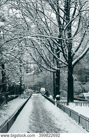 One of the streets in a historical district of Krakow, Poland.