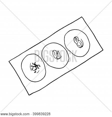 Vector Hand Drawn Doodle Sandesh. Indian Dessert. Design Sketch Element For Menu Cafe, Restaurant, L