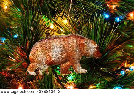 Vintage Christmas Ornament. Antiques Dresden Cardboard. Brown Bear.