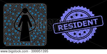 Glare Mesh Web Bride With Lightspots, And Resident Textured Rosette Stamp Seal. Illuminated Vector M