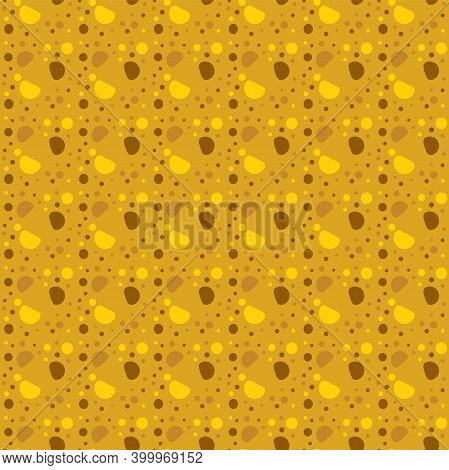 Fortuna Gold Geometric Pattern Of Small, Large Circles And Bubbles. Fortuna Gold Background With Yel