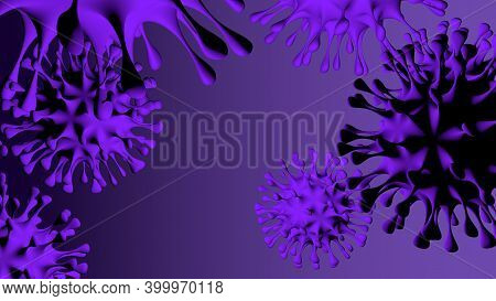Sars-cov-2 Coronavirus On Violet Background In 3d. Dangerous Non-cellular Infectious Virus Covid-19 
